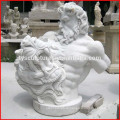 White marble famous antique artistic nude muscle male bust with lion head statue